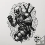 A neo-traditional tattoo of deadpool, breakin… – tattoo sketch (№1751360764_0, 01.07.2025 09:06) — tattoovalue.net