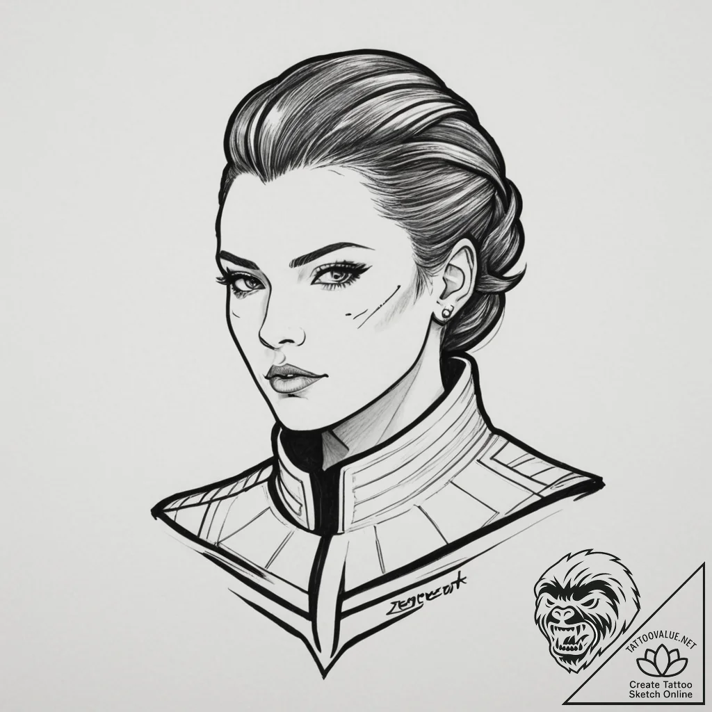A graphic novel style portrait of commander s... - tattoo sketch (№1751361443_0, 01.07.2025 09:17) — tattoovalue.net