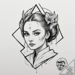 Linework design of padmé amidala, strong and… – tattoo sketch (№1751362504_0, 01.07.2025 09:35) — tattoovalue.net
