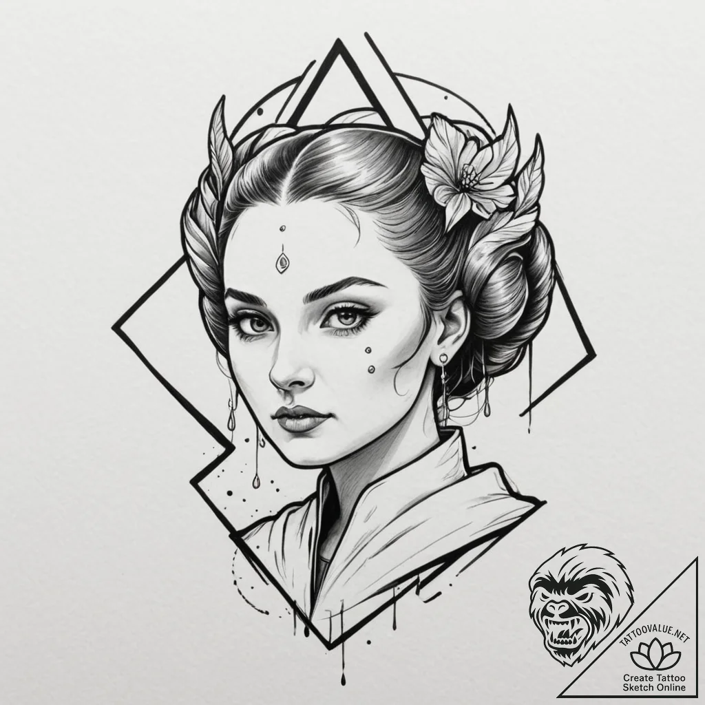 Linework design of padmé amidala, strong and... - tattoo sketch (№1751362504_0, 01.07.2025 09:35) — tattoovalue.net