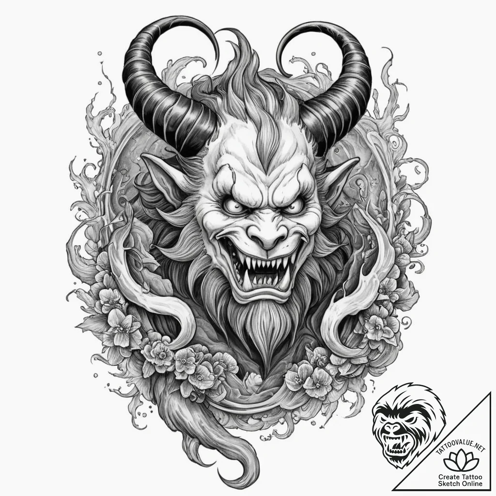 A trash polka tattoo of krampus, the christma... - tattoo sketch (№1751362579_0, 01.07.2025 09:36) — tattoovalue.net