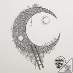 Ladder leaning on the moon, ink illustration… – tattoo sketch (№1751363180_0, 01.07.2025 09:46) — tattoovalue.net