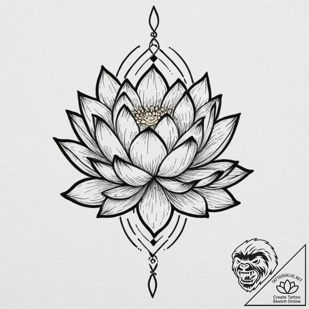 Lotus, tattoo drawing outline, stylized inter... - tattoo sketch (№1751363406_0, 01.07.2025 09:50) — tattoovalue.net