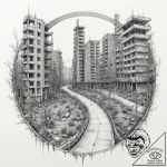 A watercolor sketch of the eerie, empty city… – tattoo sketch (№1751363556_0, 01.07.2025 09:52) — tattoovalue.net