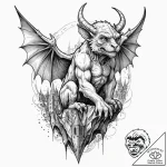 A graphic novel style tattoo of a gargoyle pe… – tattoo sketch (№1751364011_0, 01.07.2025 10:00) — tattoovalue.net