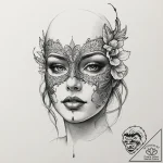 Mask, artistic tattoo sketch, realistic black… – tattoo sketch (№1751364793_0, 01.07.2025 10:13) — tattoovalue.net