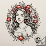 Persephone with a pomegranate, tattoo drawing… – tattoo sketch (№1751365738_0, 01.07.2025 10:28) — tattoovalue.net