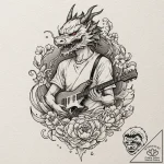 A sketch of eddie munson playing his guitar i… – tattoo sketch (№1751365817_0, 01.07.2025 10:30) — tattoovalue.net