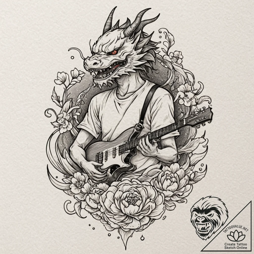 A sketch of eddie munson playing his guitar i... - tattoo sketch (№1751365817_0, 01.07.2025 10:30) — tattoovalue.net