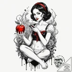 A trash polka tattoo of snow white holding a… – tattoo sketch (№1751365973_0, 01.07.2025 10:32) — tattoovalue.net