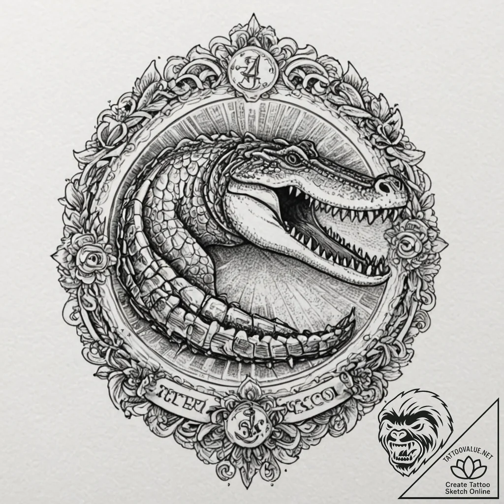 Crocodile, ink illustration for tattoo, highl... - tattoo sketch (№1751366600_0, 01.07.2025 10:43) — tattoovalue.net