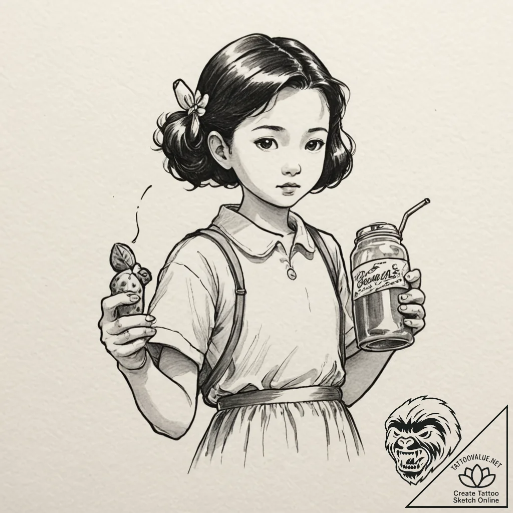 A sketch of the little girl setsuko from grav... - tattoo sketch (№1751366757_0, 01.07.2025 10:45) — tattoovalue.net