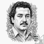 A trash polka portrait of pablo escobar from… – tattoo sketch (№1751367070_0, 01.07.2025 10:51) — tattoovalue.net