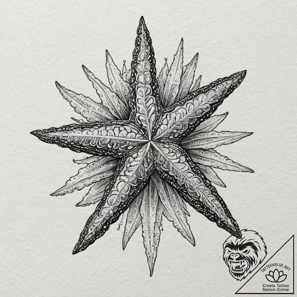 Starfish, concept art for tattoo, black and w... - tattoo sketch (№1751367541_0, 01.07.2025 10:59) — tattoovalue.net