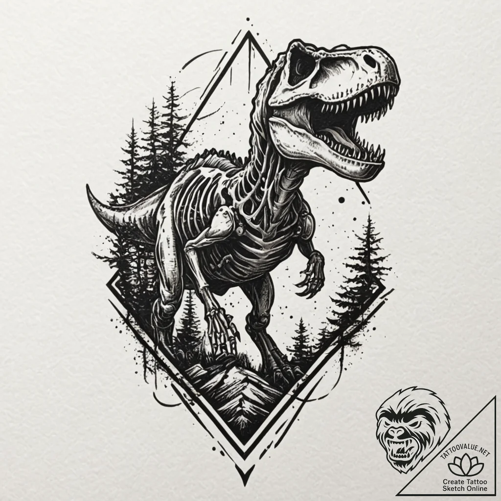 A minimalist linework tattoo of the t-rex ske... - tattoo sketch (№1751367698_0, 01.07.2025 11:01) — tattoovalue.net