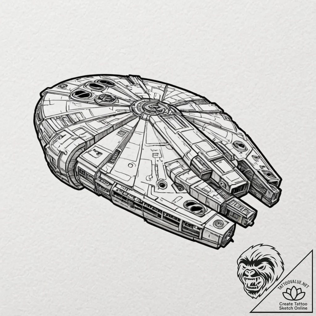 23. linework tattoo of the millennium falcon... - tattoo sketch (№1751368407_0, 01.07.2025 11:13) — tattoovalue.net