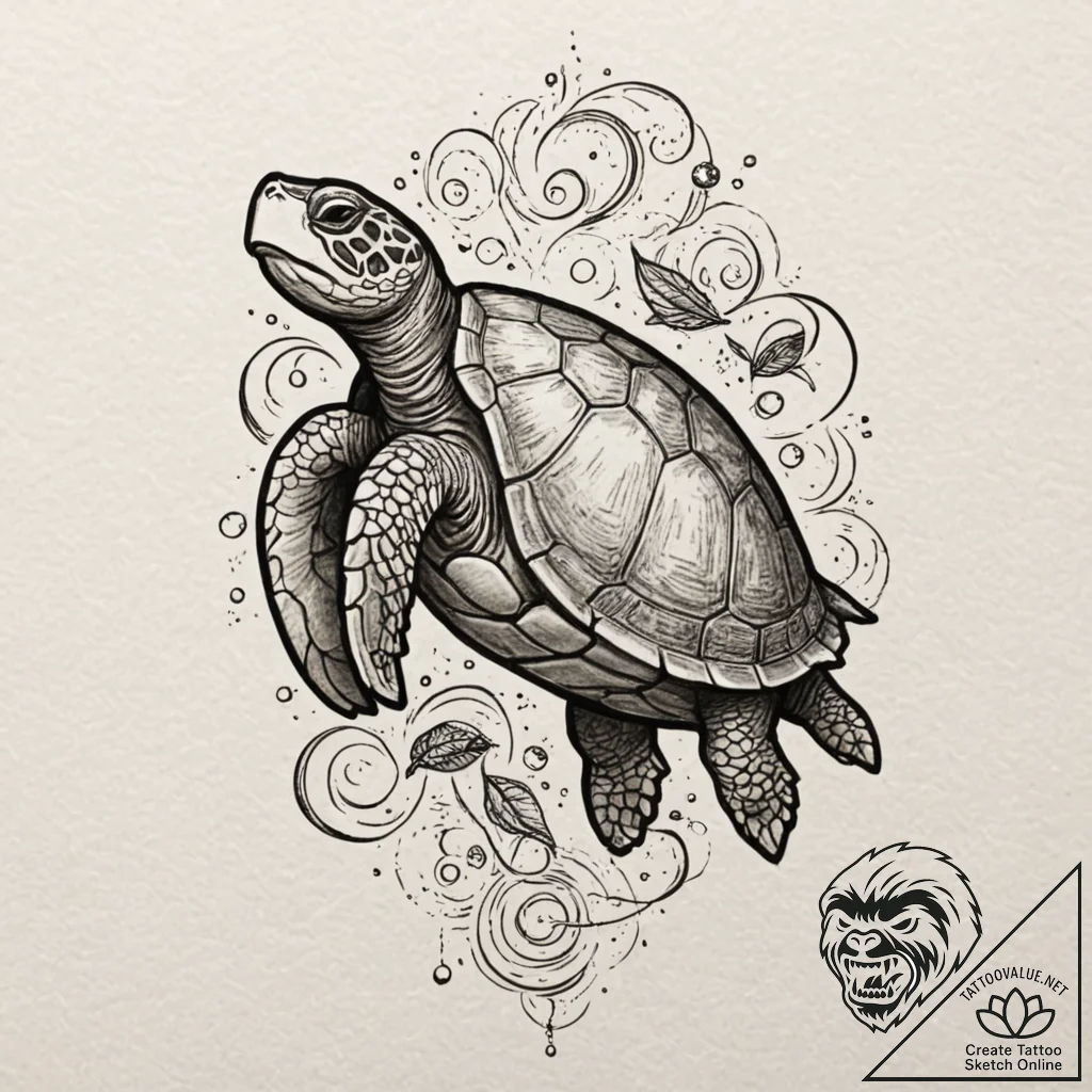 A neo-traditional tattoo of the turtle maturi... - tattoo sketch (№1751368566_0, 01.07.2025 11:16) — tattoovalue.net