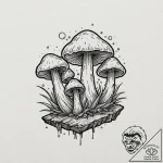 Bioluminescent mushrooms on a log, tattoo dra… – tattoo sketch (№1751368724_0, 01.07.2025 11:18) — tattoovalue.net