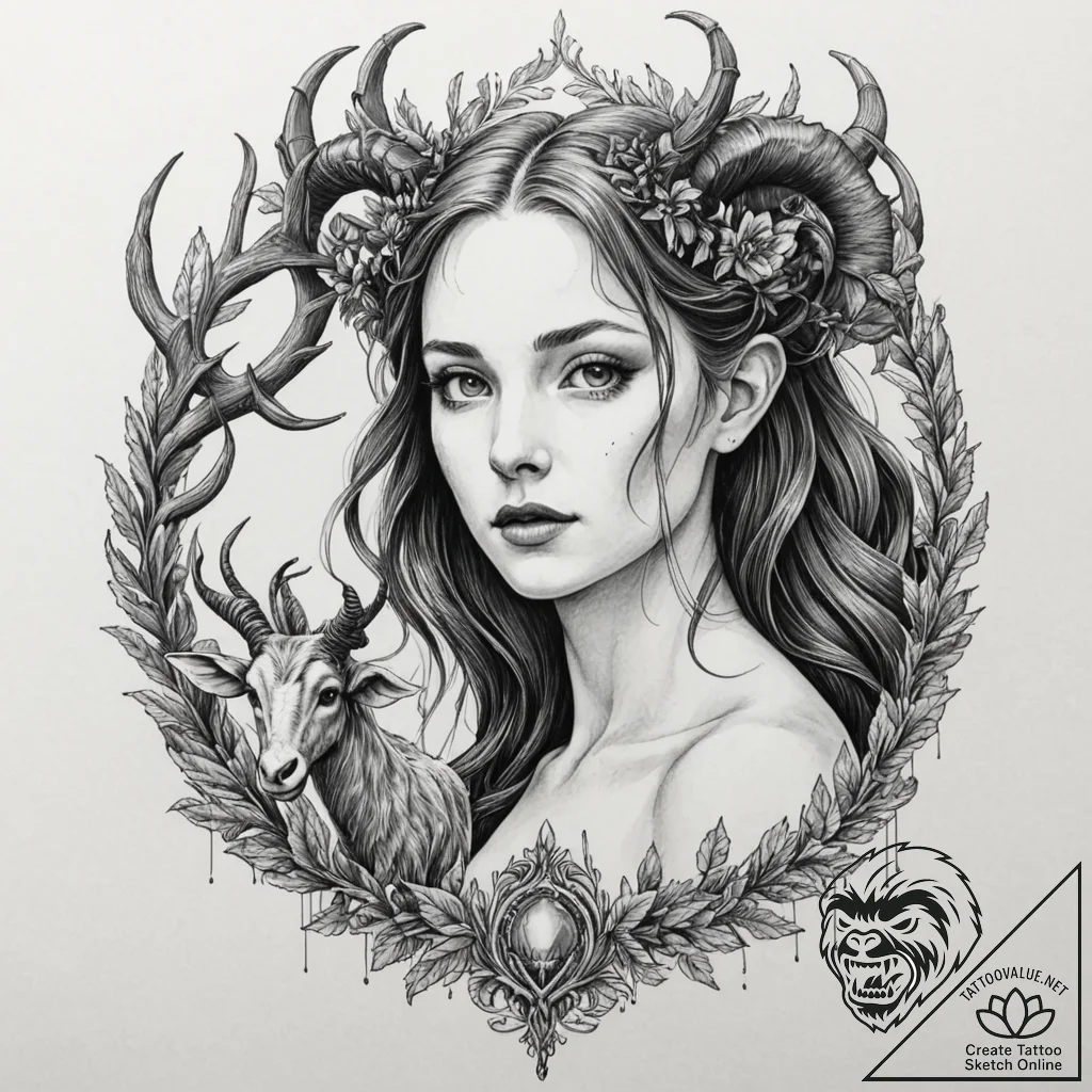 A neo-traditional tattoo of ofelia from pan's... - tattoo sketch (№1751368802_0, 01.07.2025 11:20) — tattoovalue.net