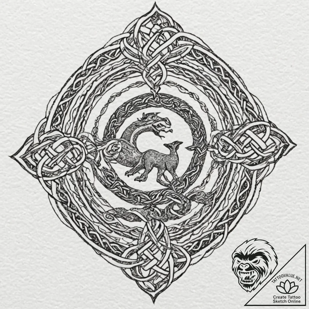 A celtic knotwork animal, concept art for tat... - tattoo sketch (№1751369352_0, 01.07.2025 11:29) — tattoovalue.net