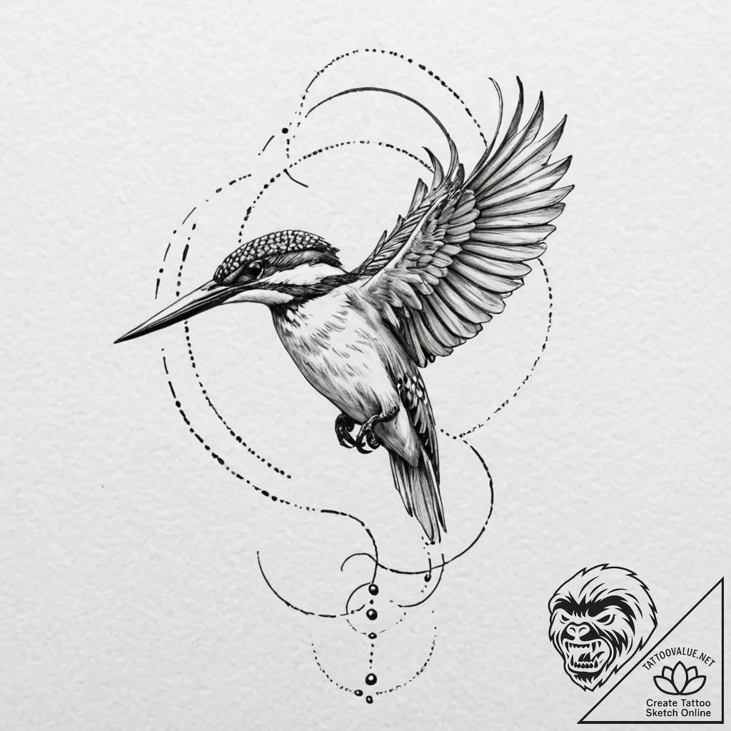 A kingfisher diving for a fish, concept art f... - tattoo sketch (№1751369510_0, 01.07.2025 11:31) — tattoovalue.net