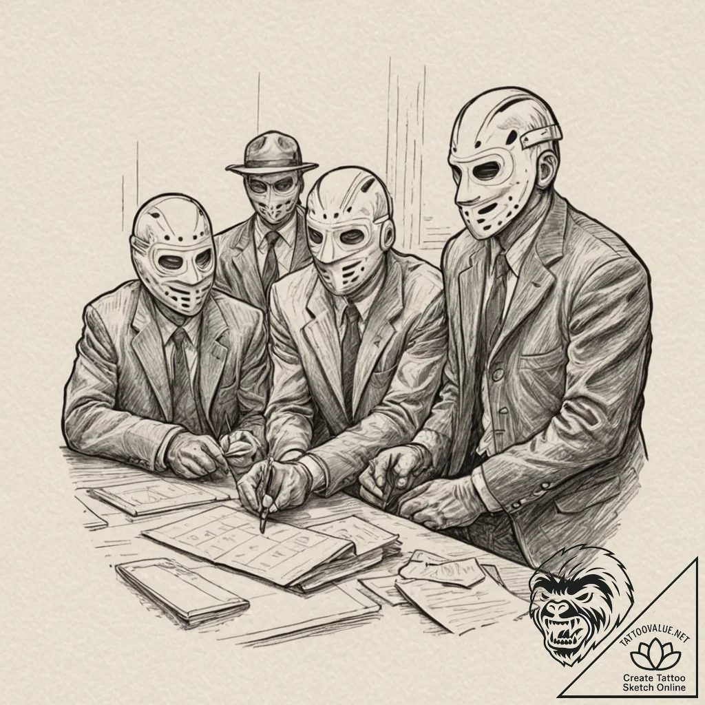 A graphic novel panel of the bank robbery sce... - tattoo sketch (№1751369745_0, 01.07.2025 11:35) — tattoovalue.net