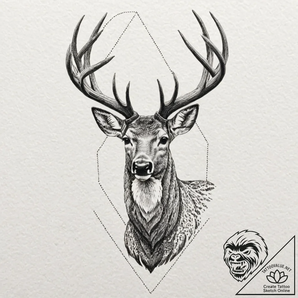 Deer, concept art for tattoo, professional ar... - tattoo sketch (№1751369823_0, 01.07.2025 11:37) — tattoovalue.net