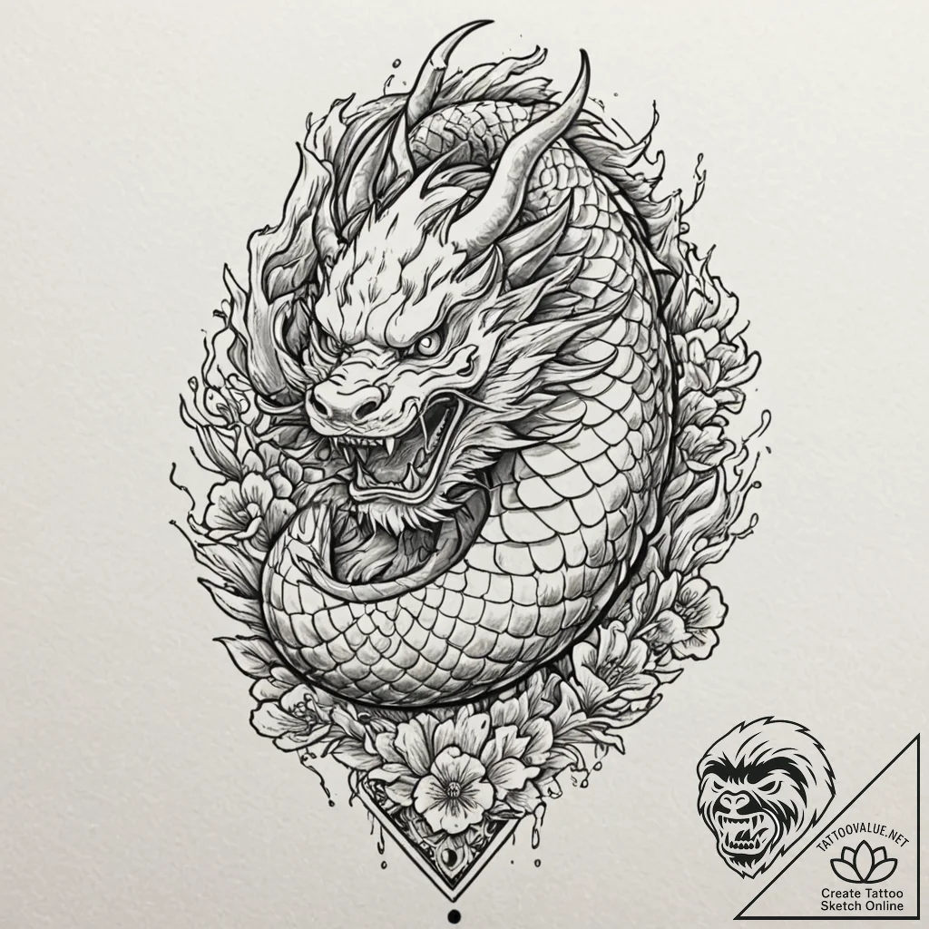 Samurai fighting an oni, tattoo flash sheet d... - tattoo sketch (№1751370687_0, 01.07.2025 11:51) — tattoovalue.net