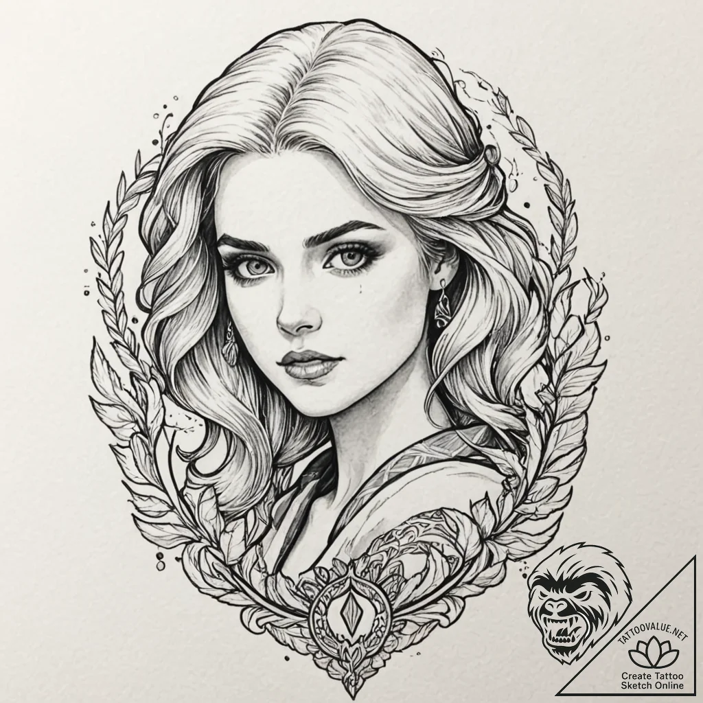 A watercolor sketch of ciri, with her ashen h... - tattoo sketch (№1751371160_0, 01.07.2025 11:59) — tattoovalue.net