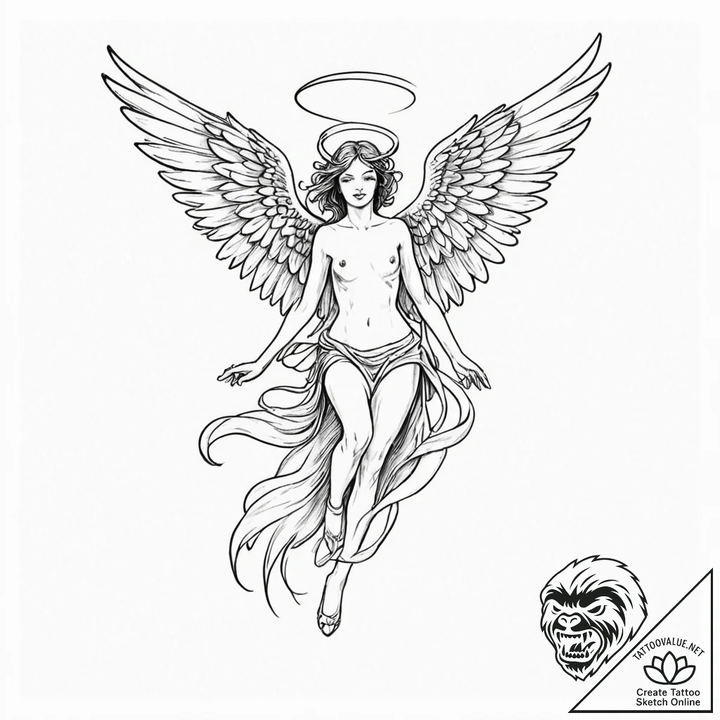 Fallen angel, concept art for tattoo, stylize... - tattoo sketch (№1751371239_0, 01.07.2025 12:00) — tattoovalue.net
