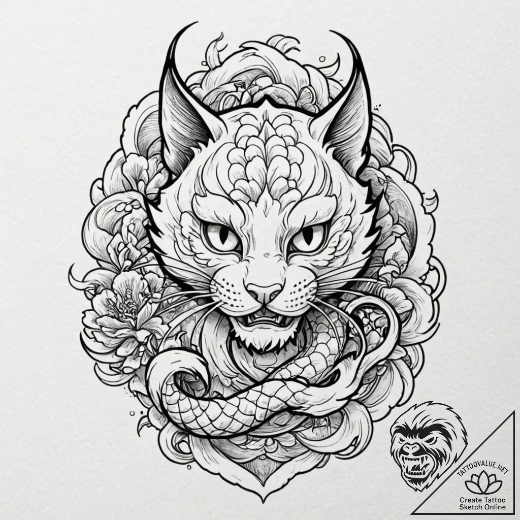 115. neo-traditional tattoo of jonesy the cat... - tattoo sketch (№1751372021_0, 01.07.2025 12:13) — tattoovalue.net
