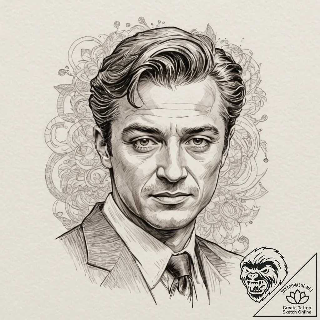 A graphic novel portrait of marcello mastroia... - tattoo sketch (№1751372099_0, 01.07.2025 12:14) — tattoovalue.net