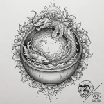 A witch’s cauldron, tattoo line art, irezumi… – tattoo sketch (№1751372496_0, 01.07.2025 12:21) — tattoovalue.net