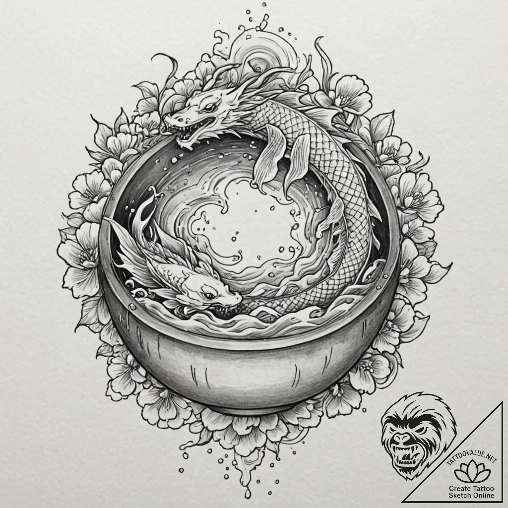 A witch's cauldron, tattoo line art, irezumi... - tattoo sketch (№1751372496_0, 01.07.2025 12:21) — tattoovalue.net