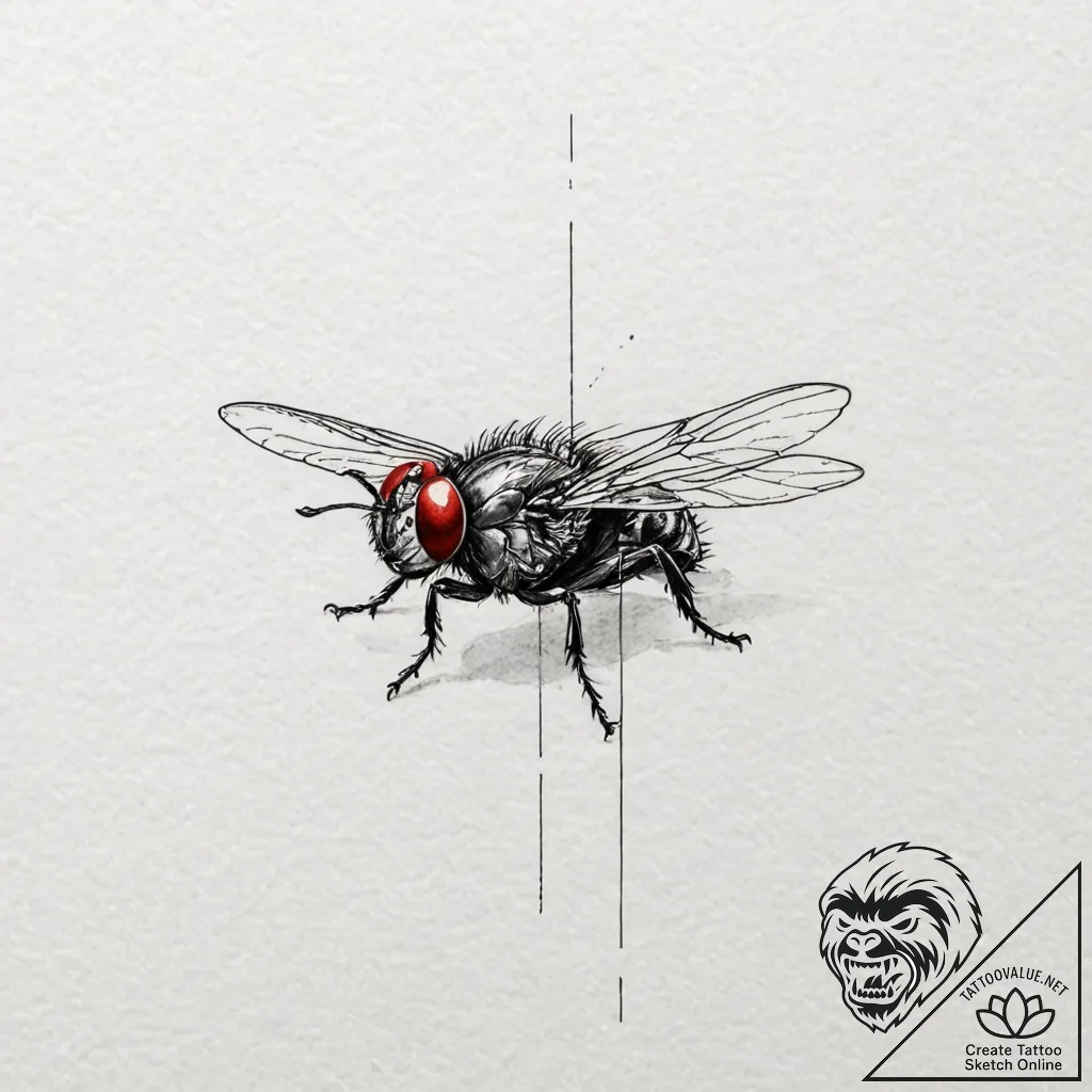 Fly, tattoo drawing outline, minimalist appro... - tattoo sketch (№1751373909_0, 01.07.2025 12:45) — tattoovalue.net