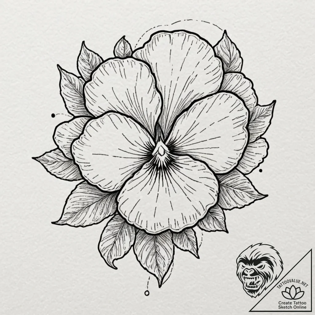 Pansy, artistic tattoo sketch, on textured ar... - tattoo sketch (№1751374065_0, 01.07.2025 12:47) — tattoovalue.net