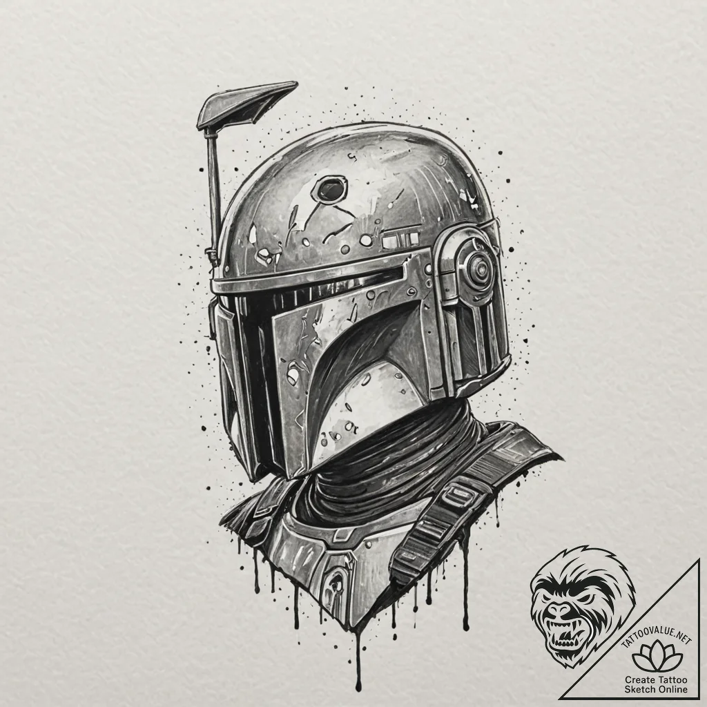 9. neo-traditional tattoo sketch of boba fett... - tattoo sketch (№1751374299_0, 01.07.2025 12:51) — tattoovalue.net