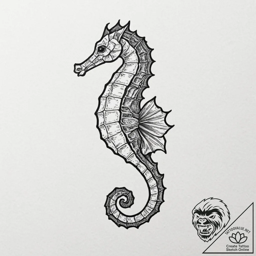Seahorse, tattoo flash sheet design, linework... - tattoo sketch (№1751374847_0, 01.07.2025 13:00) — tattoovalue.net
