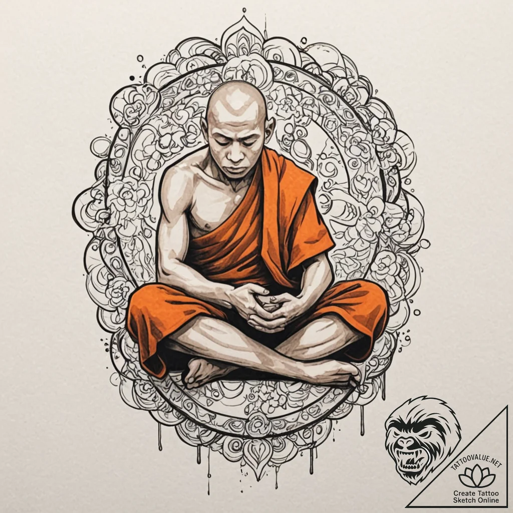 Monk, artistic tattoo sketch, professional ar... - tattoo sketch (№1751375240_0, 01.07.2025 13:07) — tattoovalue.net