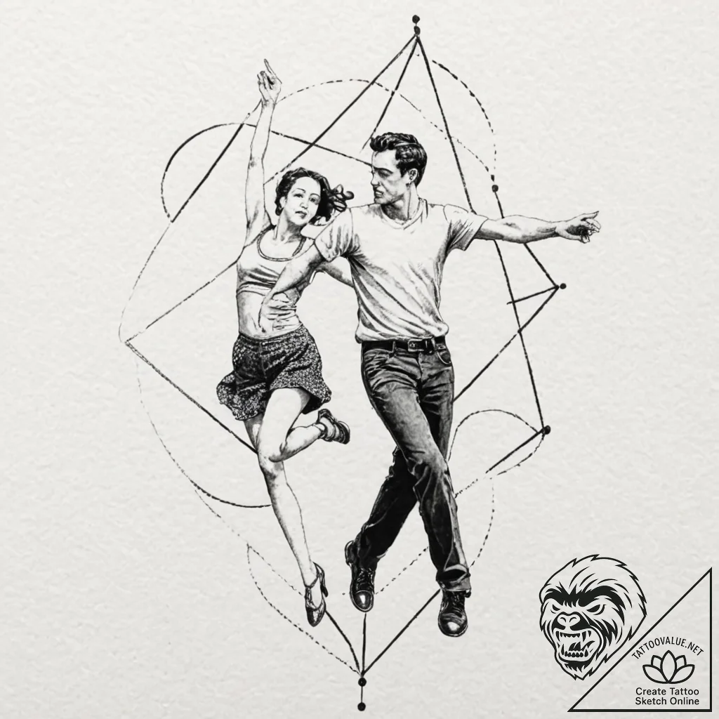 A linework tattoo of the "dancing" scene with... - tattoo sketch (№1751375757_0, 01.07.2025 13:15) — tattoovalue.net