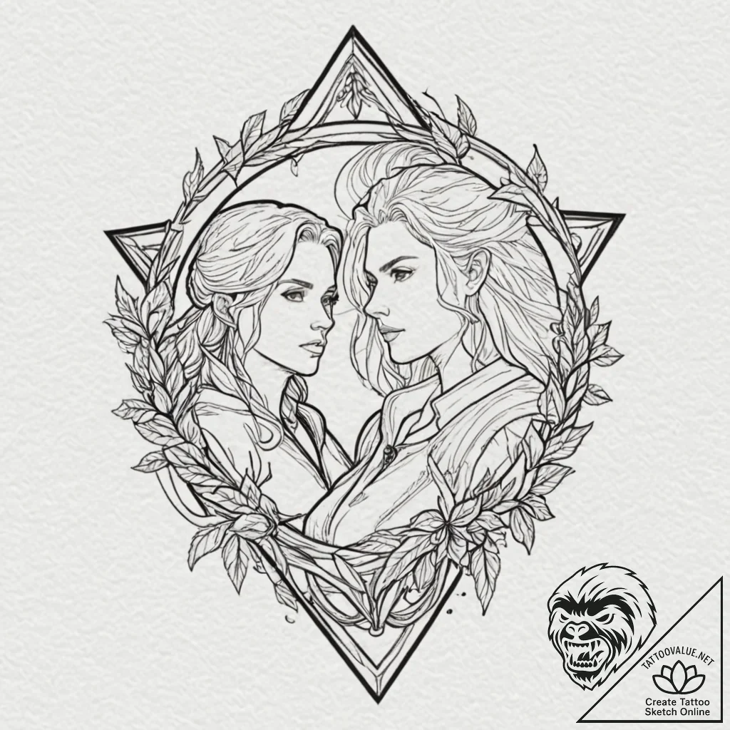A linework tattoo of the intertwined destinie... - tattoo sketch (№1751375916_0, 01.07.2025 13:18) — tattoovalue.net