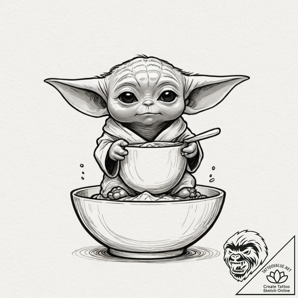 Sketch style design of grogu (baby yoda) sipp... - tattoo sketch (№1751375994_0, 01.07.2025 13:19) — tattoovalue.net