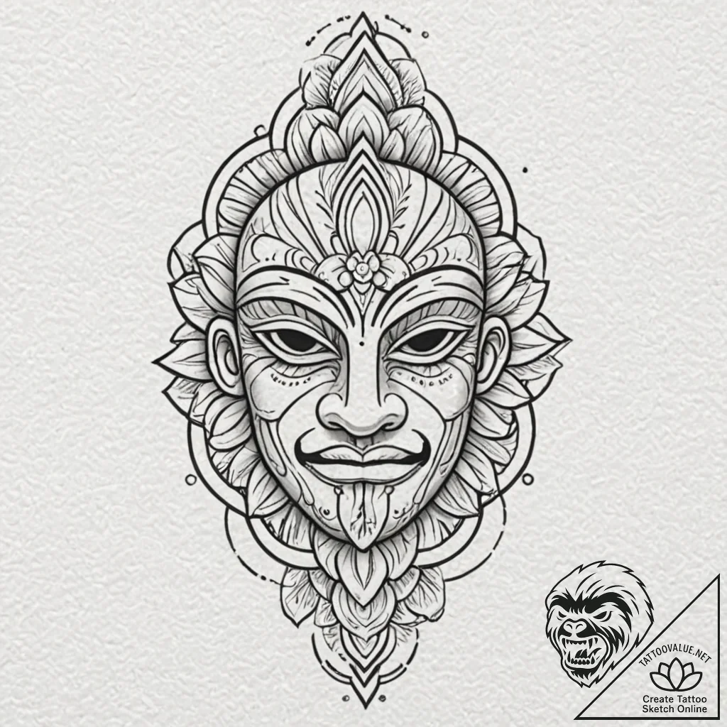 A polynesian tiki mask, artistic tattoo sketc... - tattoo sketch (№1751376151_0, 01.07.2025 13:22) — tattoovalue.net