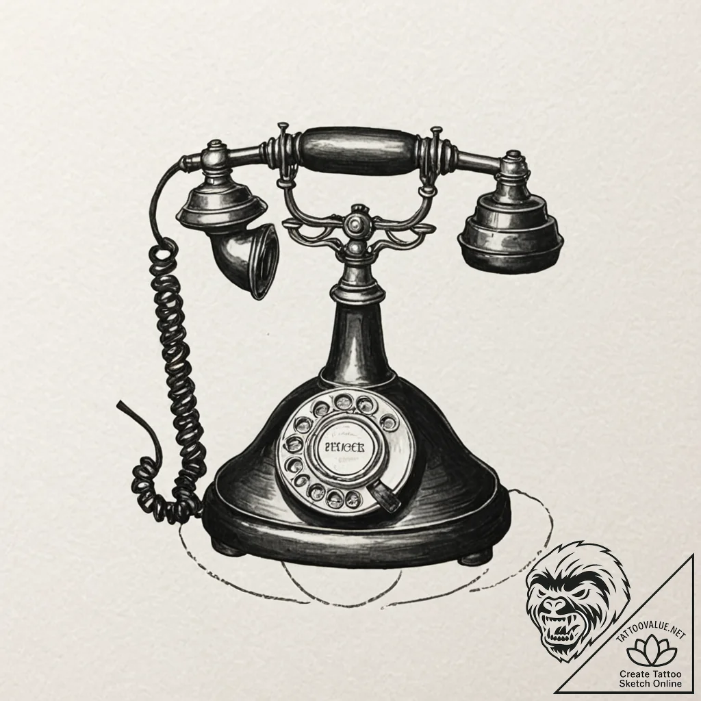 Vintage telephone, tattoo line art, soft whip... - tattoo sketch (№1751376621_0, 01.07.2025 13:30) — tattoovalue.net