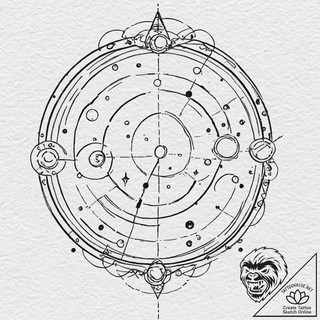 Astrolabe, tattoo flash sheet design, minimal... - tattoo sketch (№1751377568_0, 01.07.2025 13:46) — tattoovalue.net