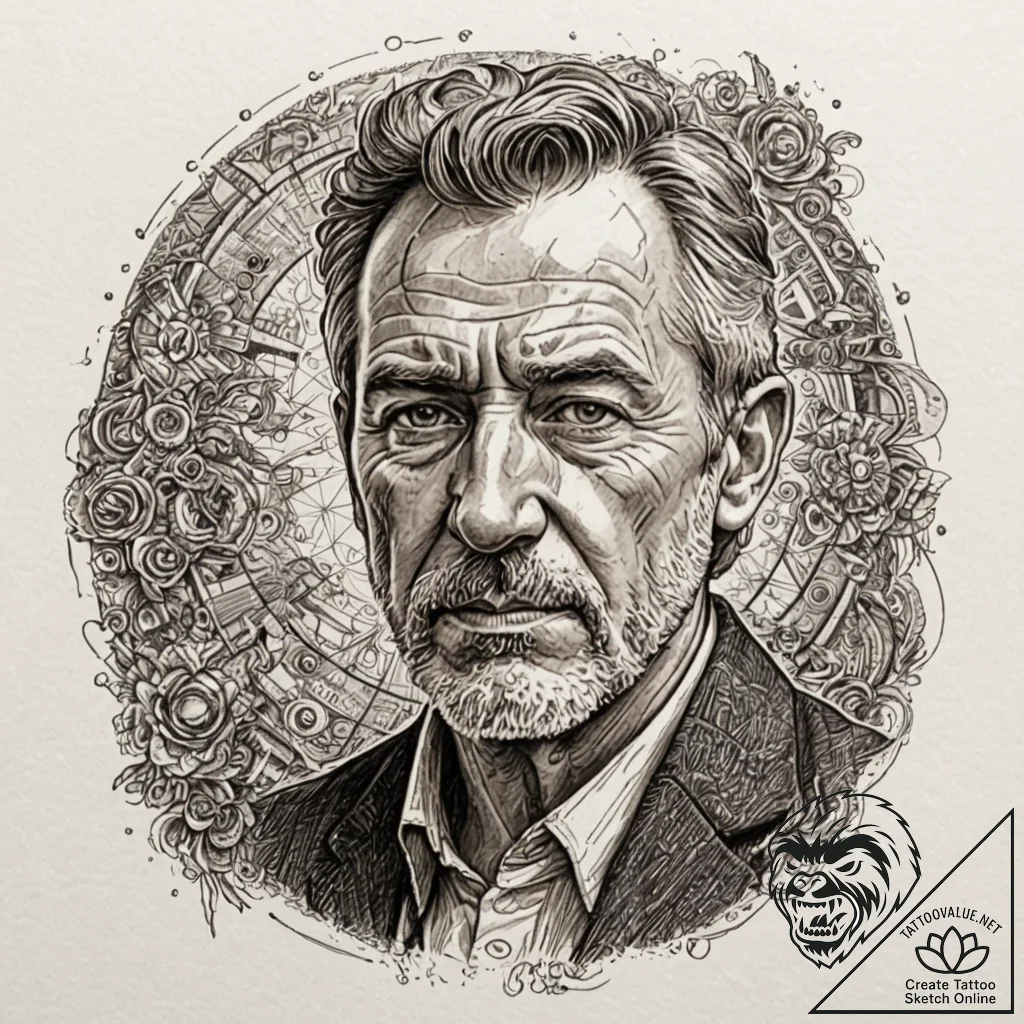 Graphic novel style portrait of a grizzled, o... - tattoo sketch (№1751377883_0, 01.07.2025 13:51) — tattoovalue.net