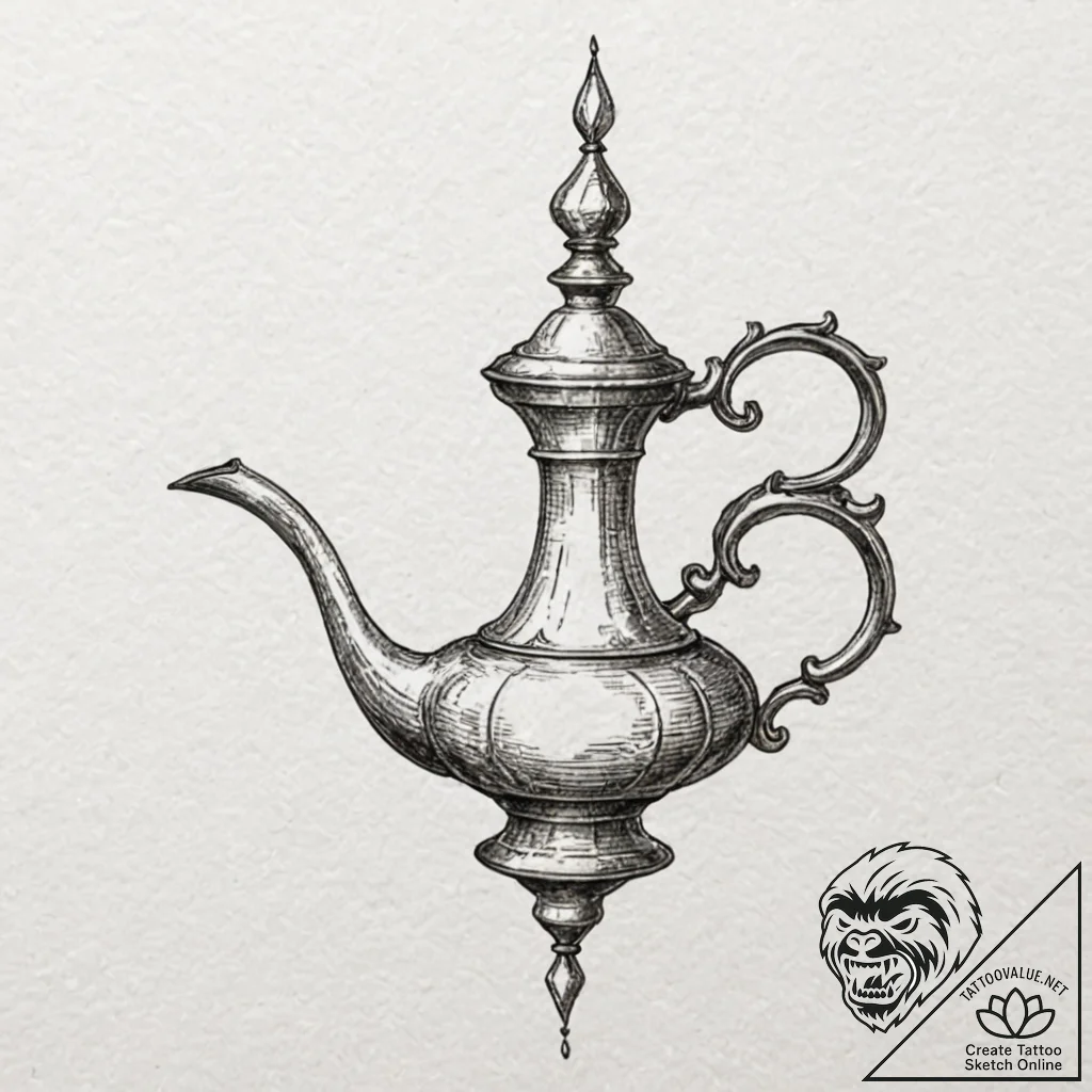 A minimalist tattoo of the magic lamp from al... - tattoo sketch (№1751377962_0, 01.07.2025 13:52) — tattoovalue.net