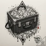 A trash polka composition of the briefcase fu… – tattoo sketch (№1751378670_0, 01.07.2025 14:04) — tattoovalue.net