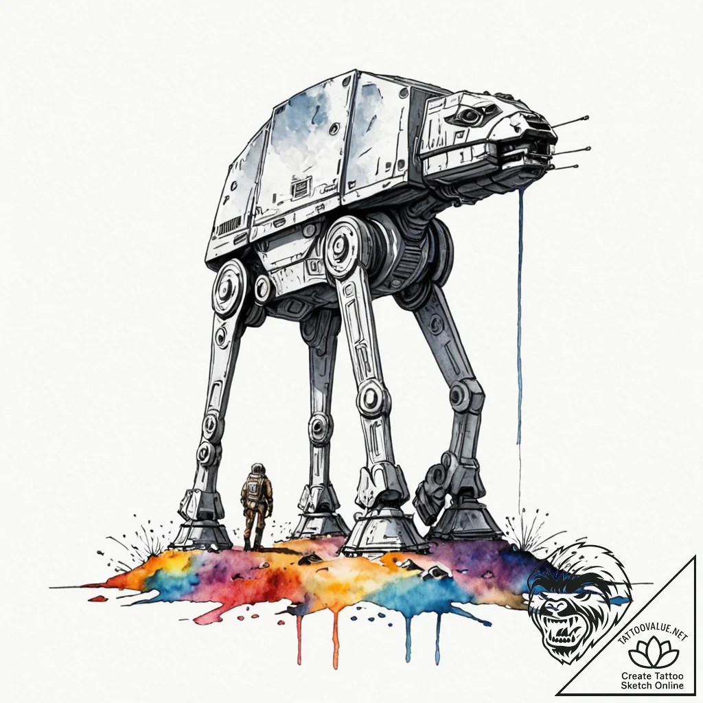 A graphic tattoo of an at-at walker, minimali... - tattoo sketch (№1751379538_0, 01.07.2025 14:18) — tattoovalue.net