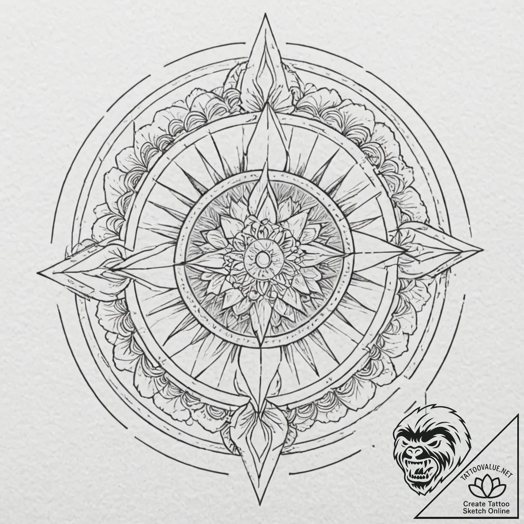 Sundial, ink illustration for tattoo, clean l... - tattoo sketch (№1751379616_0, 01.07.2025 14:20) — tattoovalue.net